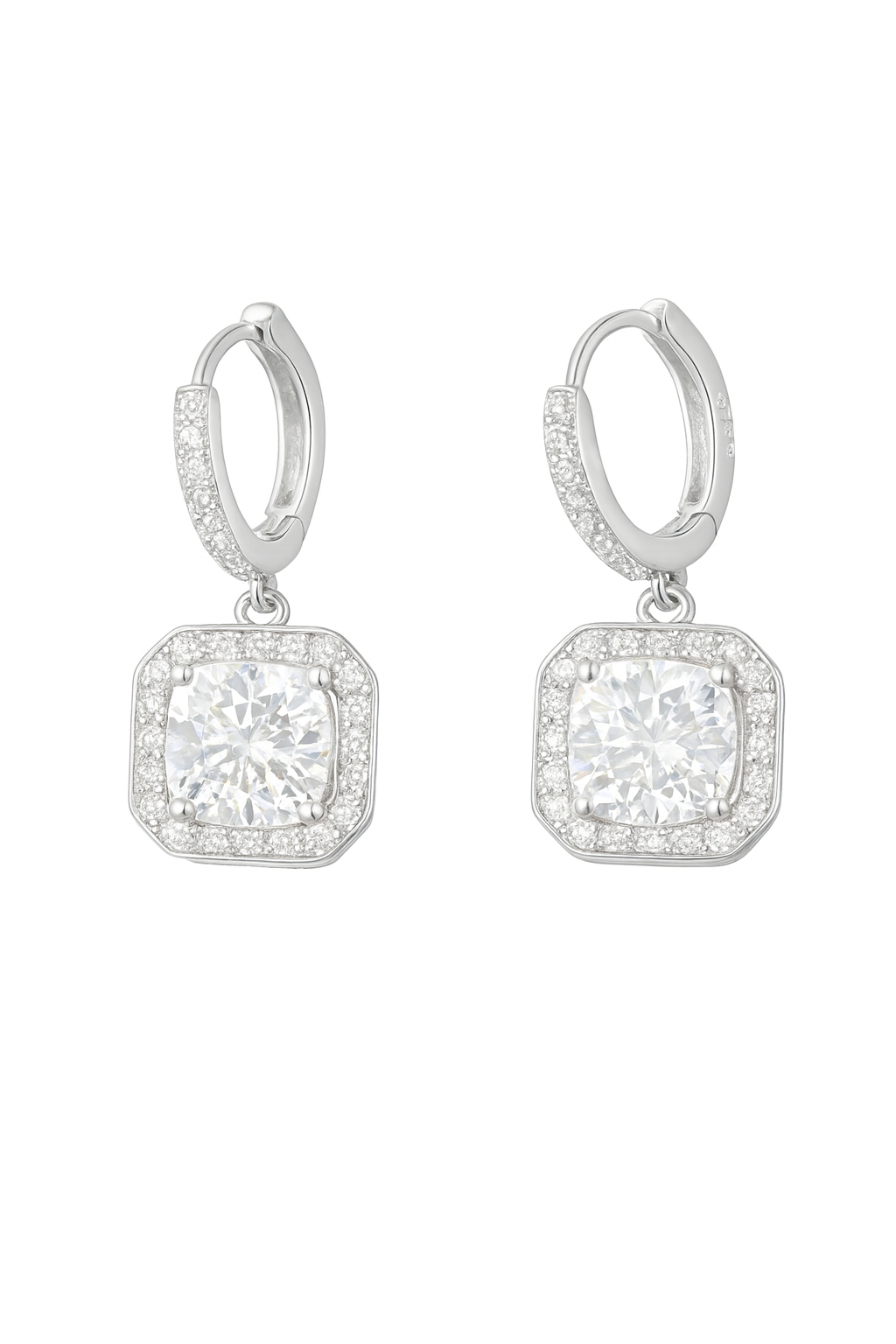The Aurora Cushion Moissanite Drop Earrings – 4 Carat Total (2 Carat Each) | 925 Sterling Silver or Gold Plated