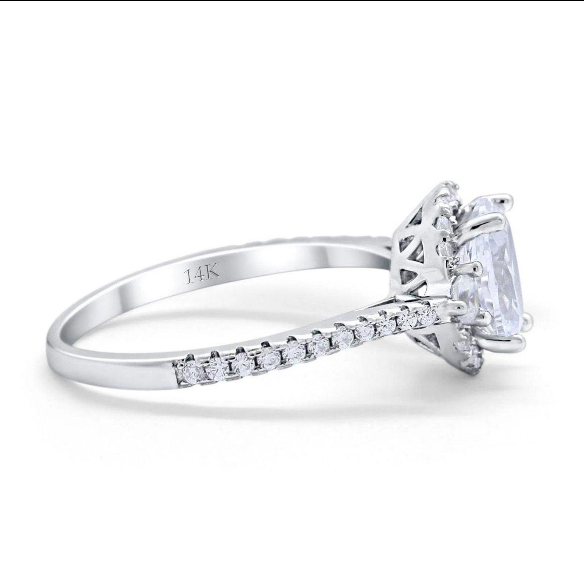 14K White Gold Oval Cut Halo Ring | Sparkling Cubic Zirconia Stone