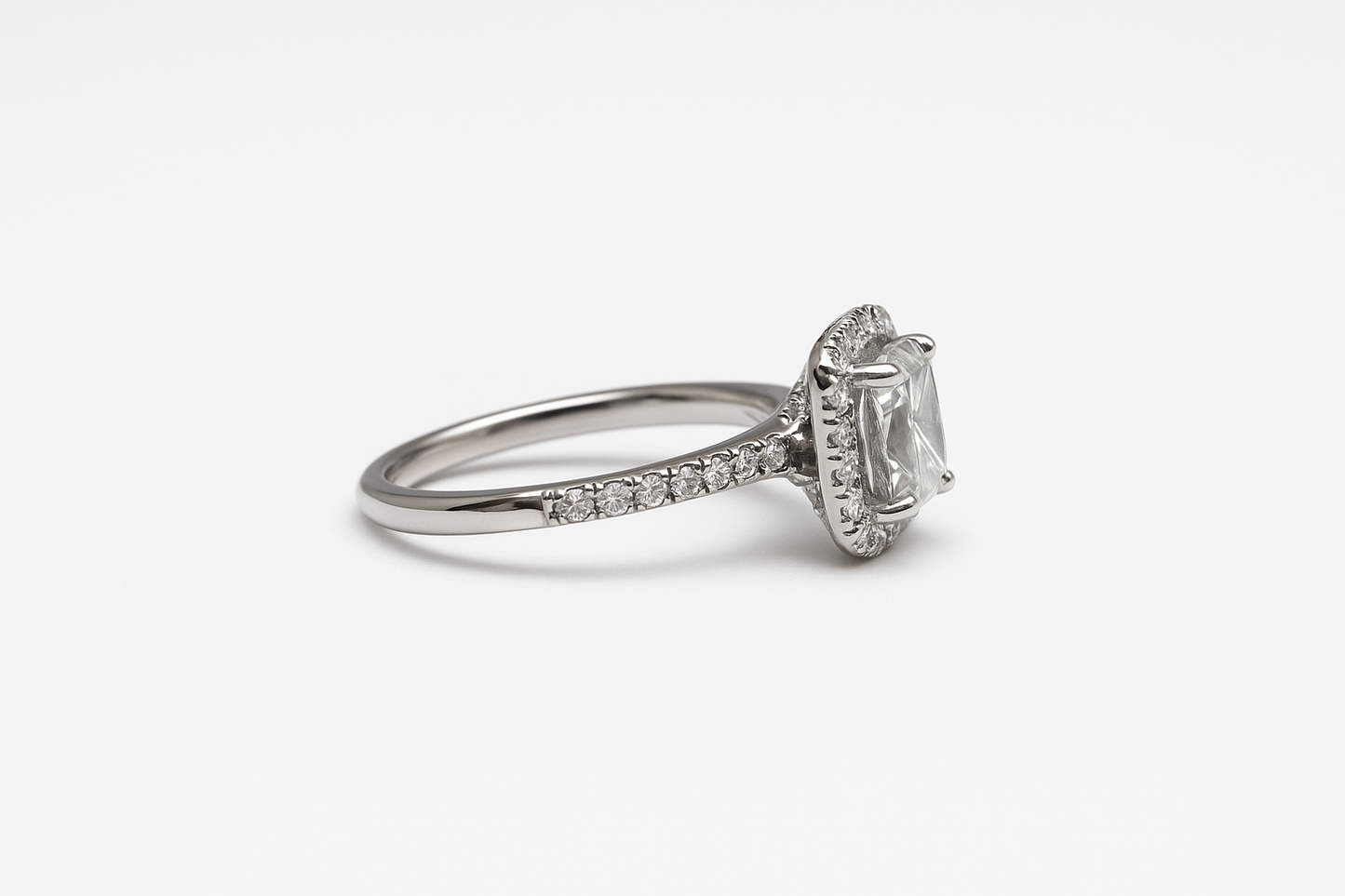 2 Carat Cushion-Cut Moissanite Halo Adjustable Ring – 925 Sterling Silver | Gold Plating Available