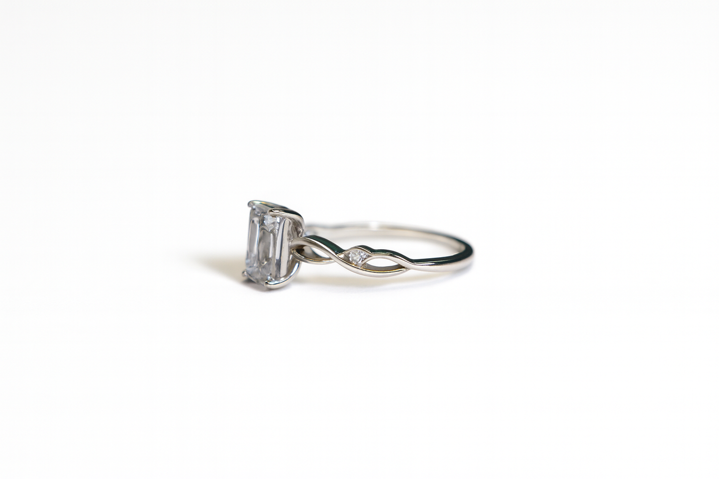Emerald Cut 2 Carat Moissanite Engagement Ring | Sterling Silver Twisted Band (Sizes 4–9)