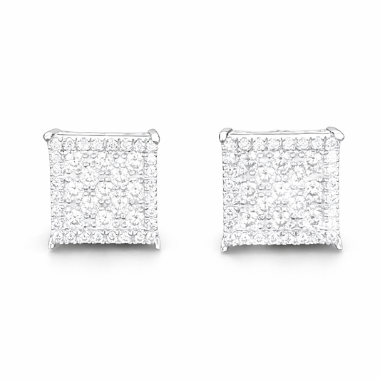 Square Pavé Moissanite Stud Earrings – 925 Sterling Silver, Iced Look, GRA Certified