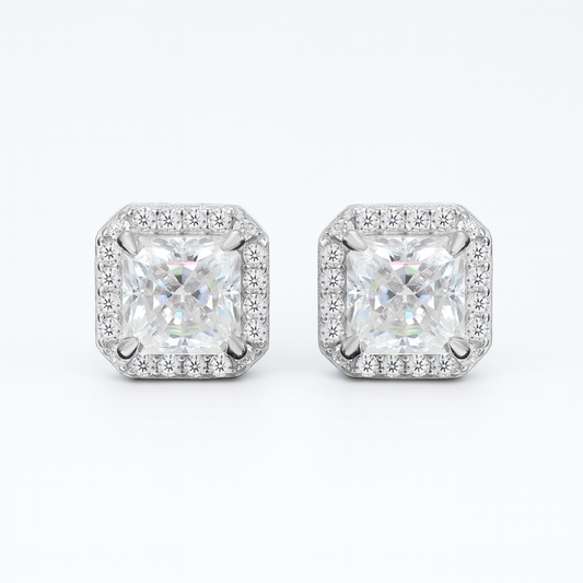 1+1 Carat Princess Cut Moissanite Stud Earrings | 925 Sterling Silver | GRA Certified & Diamond Tested