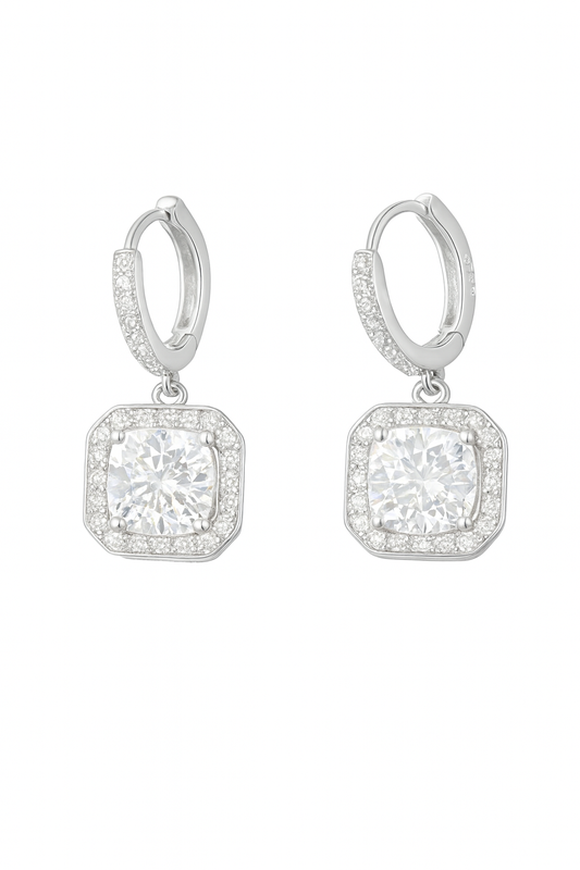 The Aurora Cushion Moissanite Drop Earrings – 4 Carat Total (2 Carat Each) | 925 Sterling Silver or Gold Plated
