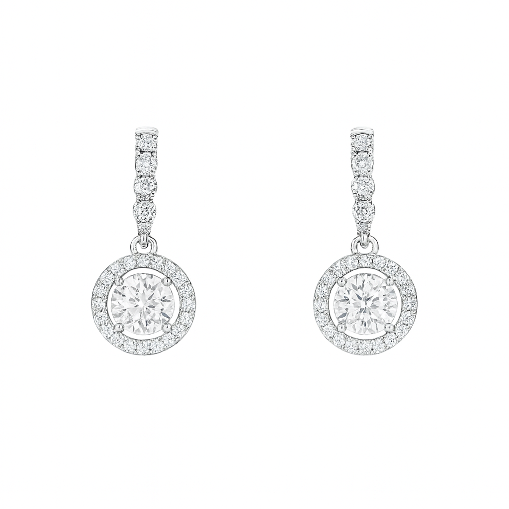 The Eclipse Halo Moissanite Drop Earrings | 925 Sterling Silver or Gold Plated