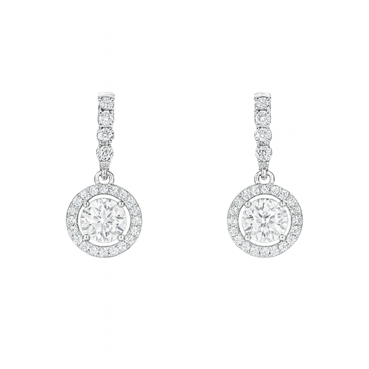The Eclipse Halo Moissanite Drop Earrings | 925 Sterling Silver or Gold Plated