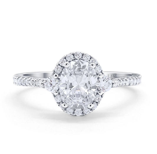 14K White Gold Oval Cut Halo Ring | Sparkling Cubic Zirconia Stone